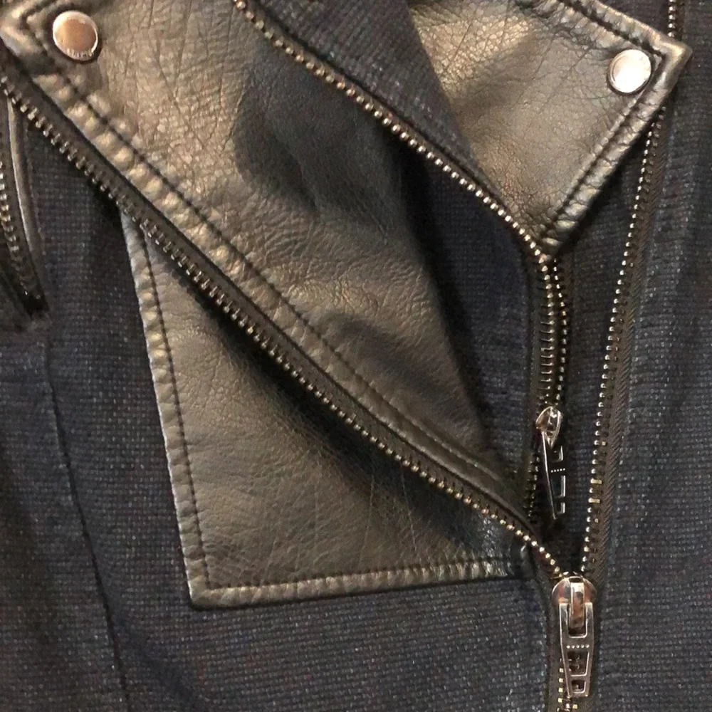 Blank NYC blue black canvas faux leather jacket Women's M biker motorcycle punk - Picture 6 of 16